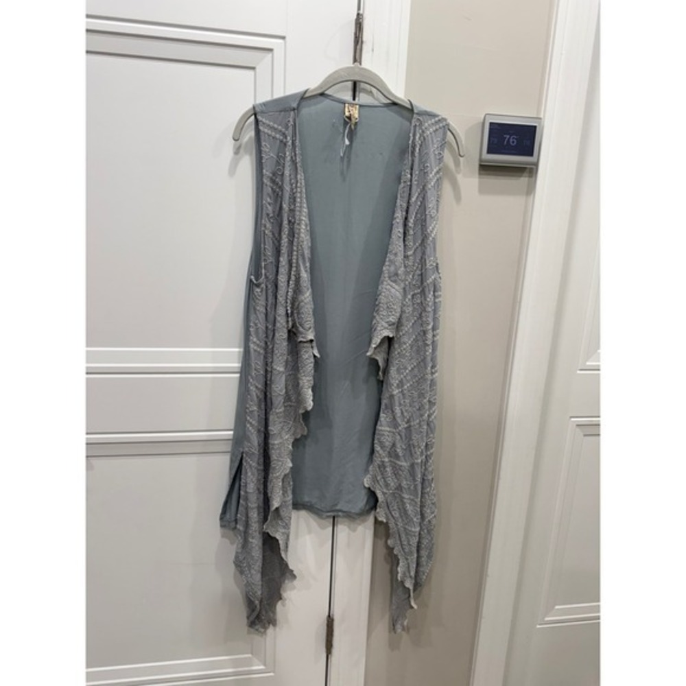 XCVI Womens Gray Lace Trim Asymmetrical Hem Duster Vest Cardigan Size M